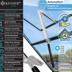 KESSER ® Automatischer Fensteröffner für Gewächshaus 7,5 kg Hubkraft 45cm Öffnungshöhe stufenloser Öffnungswinkel Fensterheber automatisches Öffnen und Schließen durch Temperatursteuerung (Produkt aktuell ausverkauft) Outlet