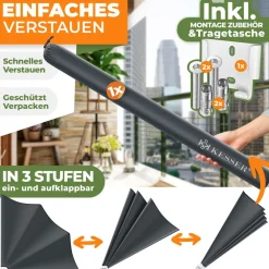 ® Balkonfächer klappbar mit Wandhalterung | 140x140cm | Sichtschutz Balkon Windschutz | Balkonsichtschutz | Seitenmarkise | witterungsbeständig | inkl. Montagematerial | ^ KESSER Outlet