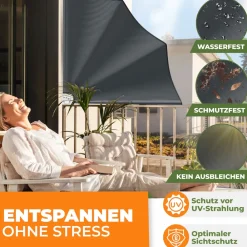 ® Balkonfächer klappbar mit Wandhalterung | 140x140cm | Sichtschutz Balkon Windschutz | Balkonsichtschutz | Seitenmarkise | witterungsbeständig | inkl. Montagematerial | ^ KESSER Outlet