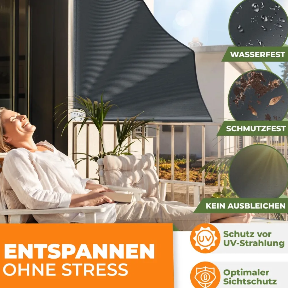 ® Balkonfächer klappbar mit Wandhalterung | 140x140cm | Sichtschutz Balkon Windschutz | Balkonsichtschutz | Seitenmarkise | witterungsbeständig | inkl. Montagematerial | ^ KESSER Outlet
