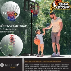 ® Basketballkorb Premium mit Ständer Rollen Inkl. Basketball + Pumpe verstellbare Korbhöhe 230 bis 305 cm höhenverstellbar Korbanlage Outdoor komplett Basketballanlage für Erwachsene Kinder ^ KESSER New