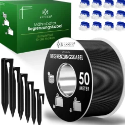 ® Begrenzungskabel + Erdspieße + Kabelverbinder für Mähroboter Rasenmäher Rasenroboter Zubehör SET Begrenzungsdraht Universal kompatibel mit GARDENA/BOSCH/WORX/HONDA/ROBOMOW ^ KESSER Hot