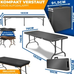 KESSER ® Bierzeltgarnitur 3-teilig Set Tisch & 2x Bank | Buffettisch für drinnen & draußen Gartengarnitur klappbar 183x76x74cm Kunststoff Klapptisch Gartentisch inkl. Abdeckung & Tragegriffe Schwarz New