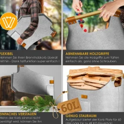 KESSER ® Brennholzkorb | Kaminholztasche extra dicker Filz | Feuerholzkorb faltbar mit verstärkten Holzgriffen | Aufbewahrungskorb für Holz, Zeitung oder Brennholz | Inkl. Arbeitshandschuhen Anthrazit Best
