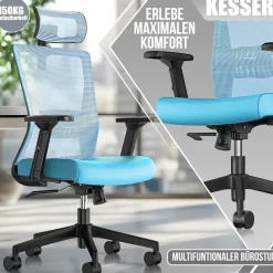 KESSER ® Bürostuhl mit verstellbaren Armlehnen | Drehstuhl mit Lendenwirbelstütze Rückenschonend | Schreibtischstuhl ergonomisch mit Kopfstütze | Office Chair Wippfunktion bis 125° mit 5x Gummirollen Schwarz / Schwarz Clearance
