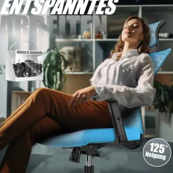 KESSER ® Bürostuhl mit verstellbaren Armlehnen | Drehstuhl mit Lendenwirbelstütze Rückenschonend | Schreibtischstuhl ergonomisch mit Kopfstütze | Office Chair Wippfunktion bis 125° mit 5x Gummirollen Schwarz / Schwarz Clearance