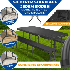 KESSER ® Buffettisch Tisch klappbar Kunststoff 183x76 cm Rattan Optik Campingtisch Partytisch Klapptisch Gartentisch für Garten Terrasse und Balkon zusammenklappbar 6 Personen ink. Tragegriff Anthrazit Best