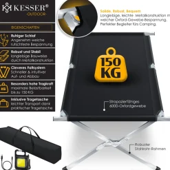 ® Campingbett Klappbett Inkl.Tragetasche und Seitentasche Stabiles Feldbett 150 kg Belastbar Metallrohr 600D Oxfordgewebe Tragbar Liege Reise Bequem ^ KESSER Hot
