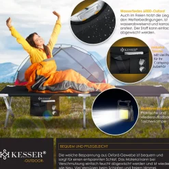 ® Campingbett Klappbett Inkl.Tragetasche und Seitentasche Stabiles Feldbett 150 kg Belastbar Metallrohr 600D Oxfordgewebe Tragbar Liege Reise Bequem ^ KESSER Hot