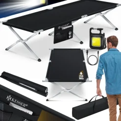 ® Campingbett Klappbett Inkl.Tragetasche und Seitentasche Stabiles Feldbett 150 kg Belastbar Metallrohr 600D Oxfordgewebe Tragbar Liege Reise Bequem ^ KESSER Hot