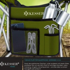 KESSER ® Campingstuhl faltbar bis 150 kg Angelstuhl Faltstuhl Klappstuhl Gepolstert mit Armlehnen, Getränkehalter + Tasche mit hoher Rückenlehne, Strandstuhl, Klapphocker Grau / Schwarz New