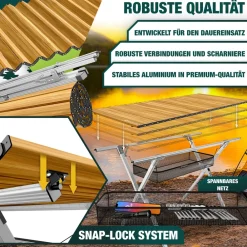 KESSER ® Campingtisch faltbar Klapptisch mit Aluminiumrahmen Aufrollbare Tischplatte Falttisch klappbar inkl. Tragetasche mit Trageband & Netztasche, Holz-Optik Braun / Silber Sale