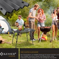 KESSER ® Campingtisch faltbar Klapptisch mit Aluminiumrahmen Aufrollbare Tischplatte Falttisch klappbar höhenverstellbar inkl. Tragetasche mit Trageband & Netztasche Silber Discount