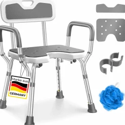 ® Duschhocker mit Lehne höhenverstellbar in 6 Stufen 38-54cm | Badhocker 150KG belastbar Duschstuhl Anti-Rutsch Füße & Matten | Duschhilfe Senioren & Schwangere Duschsitz mit Brausehalterung ^ KESSER Best