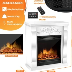 KESSER ® Elektrokamin Standkamin - Kamin elektrisch mit LED 3D-Flammeneffekt, Mit Heizung Heizfunktion, Elektro Kamin mit 1800W Leistung, Wochentimer, Thermostat, Fernbedienung, dimmbar Villa / Gold Best