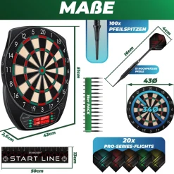 KESSER ® Elektronische Dartscheibe Profi Set - E Dartboard mit 15 Dartpfeile + 35 Pro Flights 100 Pfeilspitzen + Zubehör Dart für 1 bis 8 Spieler Innovativer elektronisch Dartautomat mit 65 Varianten Classic mit LCD Sale