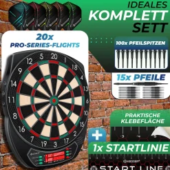 KESSER ® Elektronische Dartscheibe Profi Set - E Dartboard mit 15 Dartpfeile + 35 Pro Flights 100 Pfeilspitzen + Zubehör Dart für 1 bis 8 Spieler Innovativer elektronisch Dartautomat mit 65 Varianten Classic mit LCD Sale