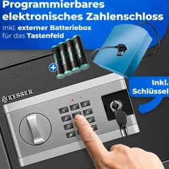 ® Eektr. Treor | Ink. Batteriebox | Eektronicher afe | 3x Doppebozenverriegeung | Boden Wandtreor | öbetreor | Innenbeeuchtung | Panzerchrank Zahencho ^ KESSER