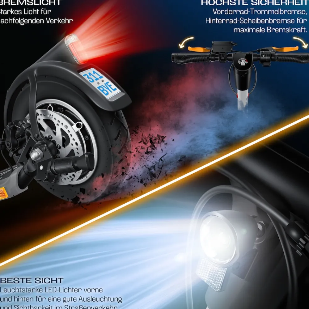 ® E-Scooter mit Straßenzulassung 40km Reichweite Faltbarer Elektro 36V / 10 Ah Batterie Roller Belastung bis 120kg 450W Motor 10" Reifen LCD-Display und universelle Smartphonehalterung ^ KESSER Outlet