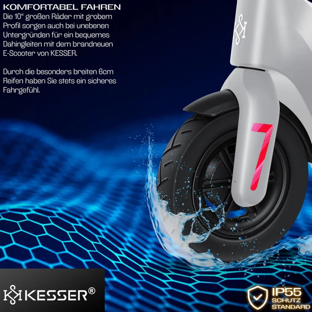 ® E-Scooter mit Straßenzulassung 40km Reichweite Faltbarer Elektro 36V / 10 Ah Batterie Roller Belastung bis 120kg 450W Motor 10" Reifen LCD-Display und universelle Smartphonehalterung ^ KESSER Outlet