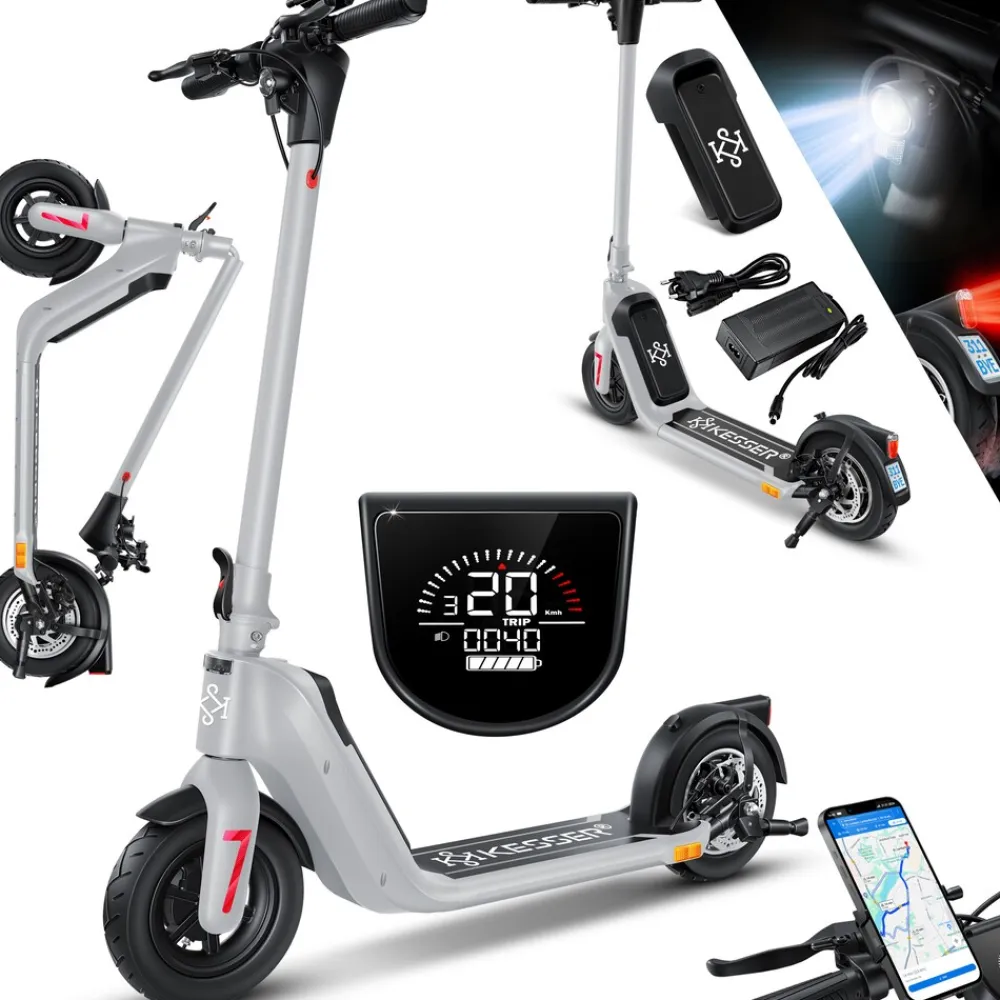® E-Scooter mit Straßenzulassung 40km Reichweite Faltbarer Elektro 36V / 10 Ah Batterie Roller Belastung bis 120kg 450W Motor 10" Reifen LCD-Display und universelle Smartphonehalterung ^ KESSER Outlet