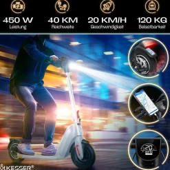 ® E-Scooter mit Straßenzulassung 40km Reichweite Faltbarer Elektro 36V / 10 Ah Batterie Roller Belastung bis 120kg 450W Motor 10