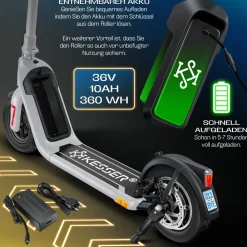 ® E-Scooter mit Straßenzulassung 40km Reichweite Faltbarer Elektro 36V / 10 Ah Batterie Roller Belastung bis 120kg 450W Motor 10