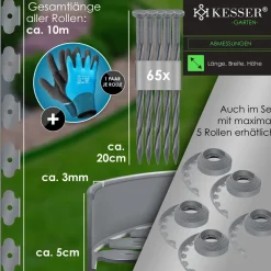KESSER ® Flexible Rasenkante aus Kunststoff Länge 10m Höhe 5cm, mit 50 Erdanker + Handschuhe, Beeteinfassung Beetumrandung Beetbegrenzung Mähkante Pflastersteine Palisade Grün Outlet
