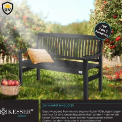 ® Gartenbank Holz Holzbank wetterfest | Für 3 bis 4 Personen | Parkbank aus Massivholz | Sitzbank 320 kg belastbar | Balkonbank Bank für Balkon Terrasse & Garten inkl. Cover ^ KESSER Discount