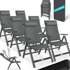 KESSER ® Gartenstuhl Hochlehner mit Armlehnen | Aluminium Klappstuhl inkl. Kopfkissen Campingstuhl 7-Fach Verstellbar Rückenlehne | Atmungsaktiv & Wetterfest | Klappbar & Anti-Rutsch Beige New
