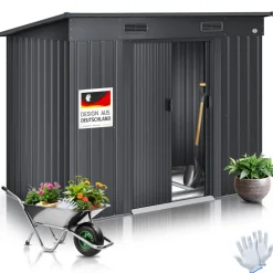 KESSER ® - Gerätehaus L Metall 4 m³ mit Fundament | 194x112x181 cm | 2x Schiebetür & Fundament | Geräteschuppen | Gartenhaus Schrank | Pultdach Garten Schuppen | Inkl. Arbeitshandschuhe Anthrazit Hot