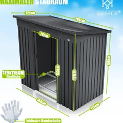 KESSER ® - Gerätehaus L Metall 4 m³ mit Fundament | 194x112x181 cm | 2x Schiebetür & Fundament | Geräteschuppen | Gartenhaus Schrank | Pultdach Garten Schuppen | Inkl. Arbeitshandschuhe Anthrazit Hot