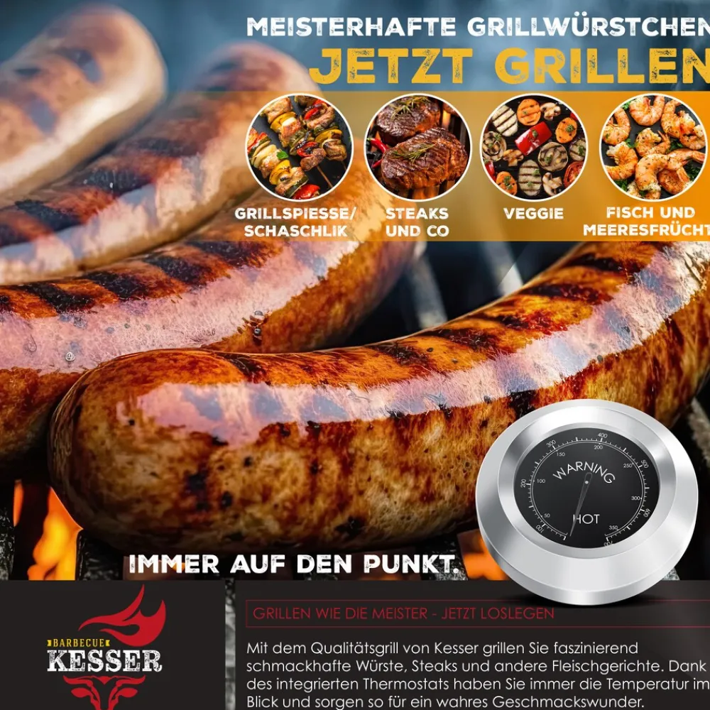 KESSER ® Grill Grillwagen Holzkohlegrill mit Deckel, Rädern, Edelstahl-Griff, Grillrost und Thermometer Holzkohle kohlegrill Wagen groß Kohle BBQ Barbeque Camping, Terrasse, Garten Schwarz Sale