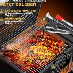 KESSER ® Grill Grillwagen Holzkohlegrill mit Deckel, Rädern, Edelstahl-Griff, Grillrost und Thermometer Holzkohle kohlegrill Wagen groß Kohle BBQ Barbeque Camping, Terrasse, Garten Schwarz Sale