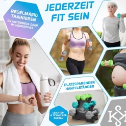 ® Hantel-Set, 3 Paar, 1kg - 5kg, 12kg oder 18kg kurzhanteln mit Ständer Aufbewahrung, Fitnessstudio, Krafttraining, Hantelset rutschfeste Neopren, Mit Übungsheft, 2x Fitnessbänder ^ KESSER Hot
