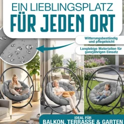 ® Hängesessel mit Gestell BALI Hängeschaukel Hängestuhl bis 150kg für Indoor und Outdoor + Kissen & Seitentasche Hängekorb Stahlgestell & Schaumstoff Sitzpolster ideal für Wohnzimmer & Garten ^ KESSER Outlet