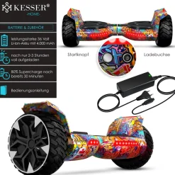 KESSER ® Hoverboard 8,5 Zoll 800 mit Bluetooth Lautsprecher, LED Licht, Kinder Sicherheitsmodus, Dual Motor, Smart Elektro Self Balance Board Hover E-Scooter Comic