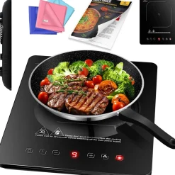 KESSER ® Induktionskochplatte Induktionskochfeld Tragbare 28cm Kochplatte + 3x Mikrofasertuch + 1x Rezeptbuch, Heizstufen, Stunden-Timer, Touch-Steuerung, Booster-Funktion 220-240V Best