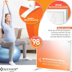 ® Infrarotheizung Effizient Infrarot 2in1 Standgerät & Wandmontage Elektroheizung mit Fernbedienung Thermostat & App-Steuerung Timer Elektrisch Heizpaneel Heizung Konvektor Standfüße ^ KESSER