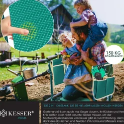 KESSER ® 2 in 1 XXL Kniebank für Gartenarbeit Gepolstert Sitzunterlage Eva-Schaumkissen Gartenhocker Klappbar Inkl. 2x Werkzeugtasche Gartenbank Höhenverstellbar 60 x 50 x 27 cm bis 150 kg Anthrazit / Orange Discount