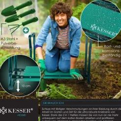 KESSER ® 2 in 1 XXL Kniebank für Gartenarbeit Gepolstert Sitzunterlage Eva-Schaumkissen Gartenhocker Klappbar Inkl. 2x Werkzeugtasche Gartenbank Höhenverstellbar 60 x 50 x 27 cm bis 150 kg Anthrazit / Orange Discount