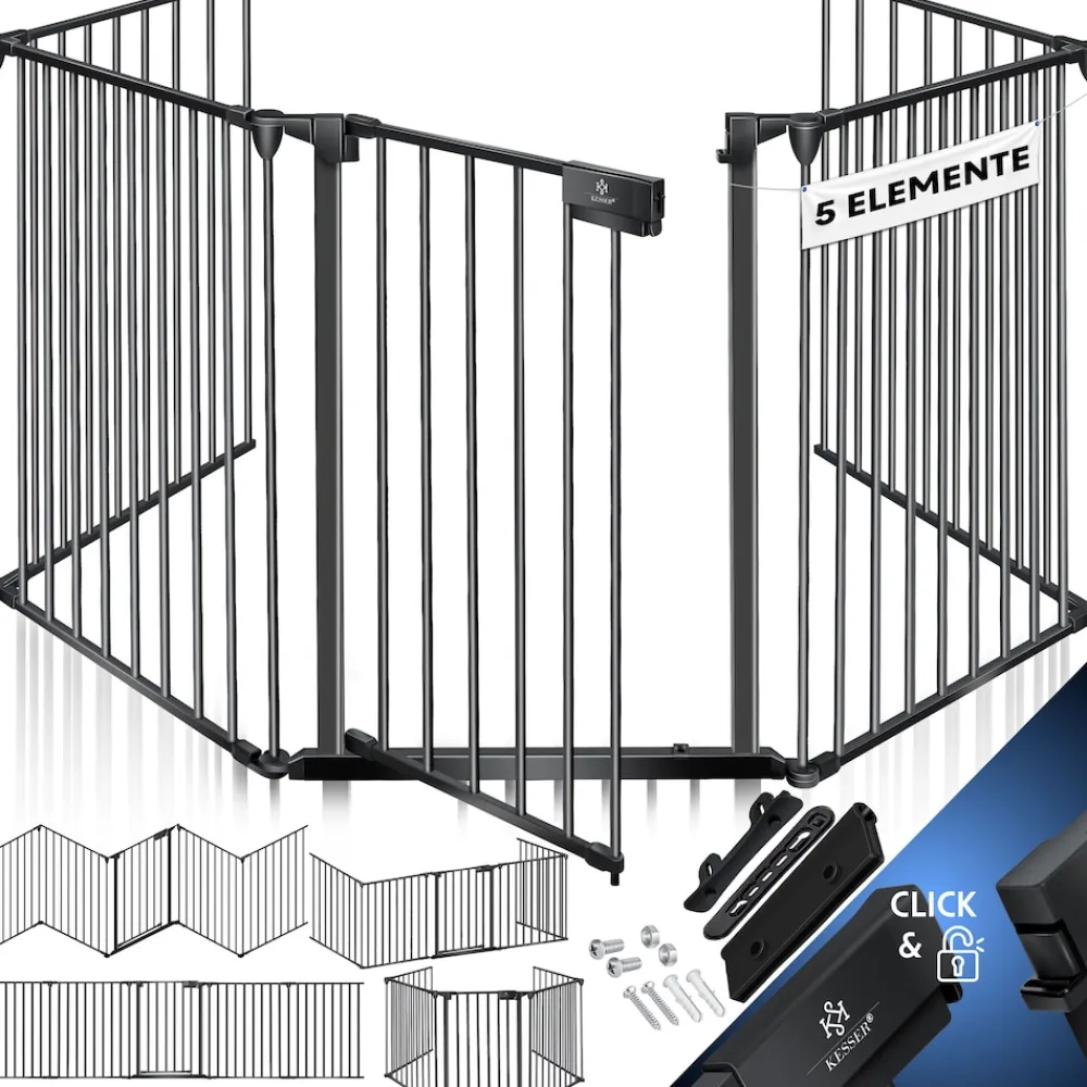 ® Kaminschutzgitter mit Tür Metall Ofenschutzgitter Laufgitter Laufstall Absperrgitter Tierschutzgitter Türschutzgitter für Kinder-Sicherung ^ KESSER Clearance