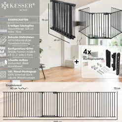 ® Kaminschutzgitter mit Tür Metall Ofenschutzgitter Laufgitter Laufstall Absperrgitter Tierschutzgitter Türschutzgitter für Kinder-Sicherung ^ KESSER Clearance