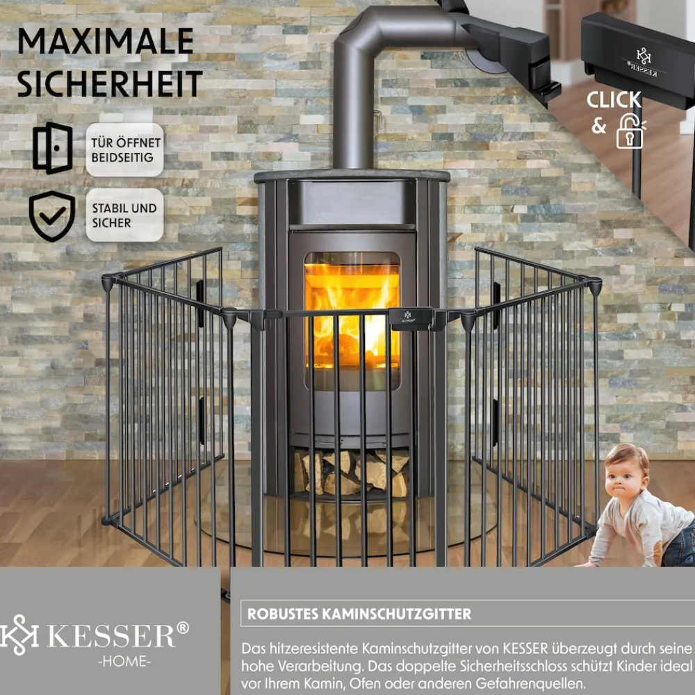 ® Kaminschutzgitter mit Tür Metall Ofenschutzgitter Laufgitter Laufstall Absperrgitter Tierschutzgitter Türschutzgitter für Kinder-Sicherung ^ KESSER Clearance