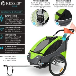 KESSER ® Kinderanhänger Fahrradanhänger 360° Drehbar mit Federung 2in1 Joggerfunktion Kinderfahrradanhänger + 5-Punkt Gurt Jogger Fahrrad Anhänger für 1 bis 2 Kinder max. 40kg Rot Sale