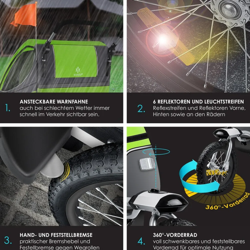 KESSER ® Kinderanhänger Fahrradanhänger 360° Drehbar mit Federung 2in1 Joggerfunktion Kinderfahrradanhänger + 5-Punkt Gurt Jogger Fahrrad Anhänger für 1 bis 2 Kinder max. 40kg Rot Sale