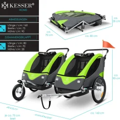 KESSER ® Kinderanhänger Fahrradanhänger 360° Drehbar mit Federung 2in1 Joggerfunktion Kinderfahrradanhänger + 5-Punkt Gurt Jogger Fahrrad Anhänger für 1 bis 2 Kinder max. 40kg Rot Sale