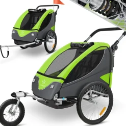 KESSER ® Kinderanhänger Fahrradanhänger 360° Drehbar mit Federung 2in1 Joggerfunktion Kinderfahrradanhänger + 5-Punkt Gurt Jogger Fahrrad Anhänger für 1 bis 2 Kinder max. 40kg Rot Sale
