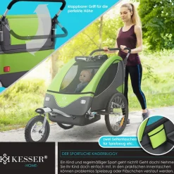 KESSER ® Kinderanhänger Fahrradanhänger 360° Drehbar mit Federung 2in1 Joggerfunktion Kinderfahrradanhänger + 5-Punkt Gurt Jogger Fahrrad Anhänger für 1 bis 2 Kinder max. 40kg Rot Sale