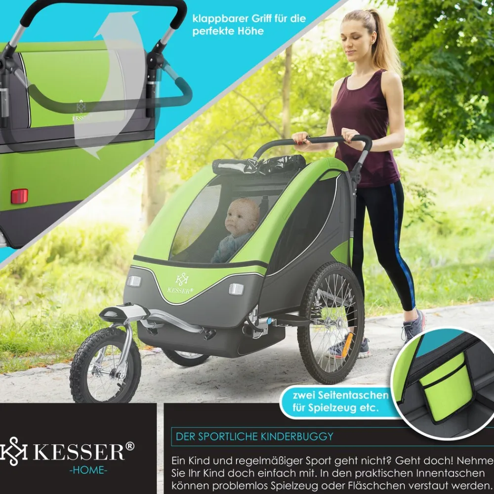 KESSER ® Kinderanhänger Fahrradanhänger 360° Drehbar mit Federung 2in1 Joggerfunktion Kinderfahrradanhänger + 5-Punkt Gurt Jogger Fahrrad Anhänger für 1 bis 2 Kinder max. 40kg Rot Sale